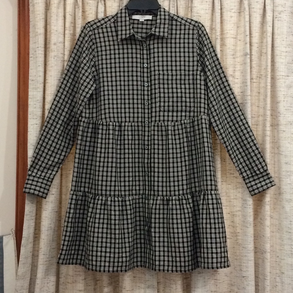 Loft Plaid Tiered Shirtdress